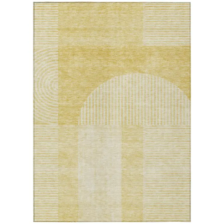8' X 10' Gold Ivory And Yellow Geometric Washable Indoor Outdoor Area Rug