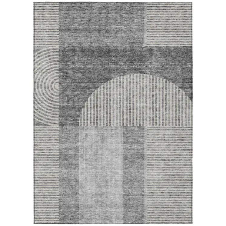 3' X 5' Gray Silver And Charcoal Geometric Washable Indoor Outdoor Area Rug