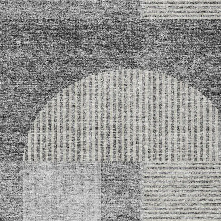 5' X 8' Gray Silver And Charcoal Geometric Washable Indoor Outdoor Area Rug