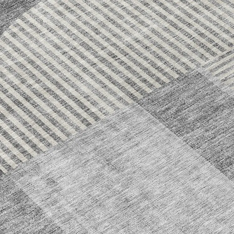 8' Gray Silver And Charcoal Round Geometric Washable Indoor Outdoor Area Rug