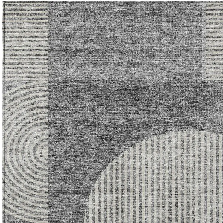 8' X 10' Gray Silver And Charcoal Geometric Washable Indoor Outdoor Area Rug