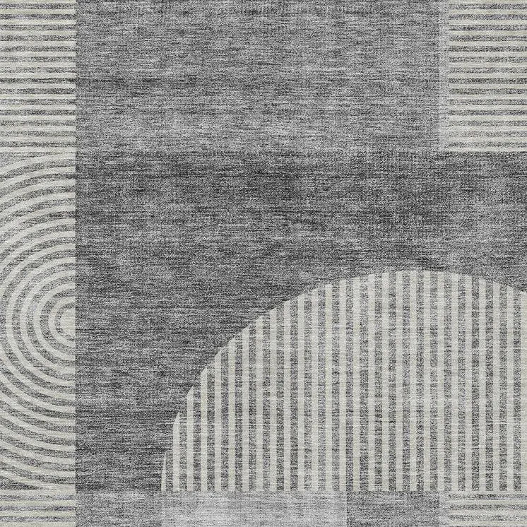9' X 12' Gray Silver And Charcoal Geometric Washable Indoor Outdoor Area Rug
