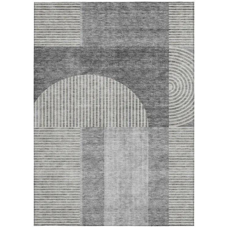 10' X 14' Gray Silver And Charcoal Geometric Washable Indoor Outdoor Area Rug