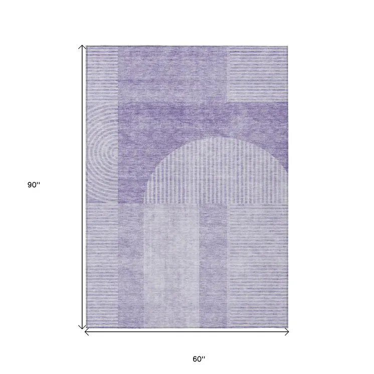 5' X 8' Lavender And Purple Geometric Washable Indoor Outdoor Area Rug
