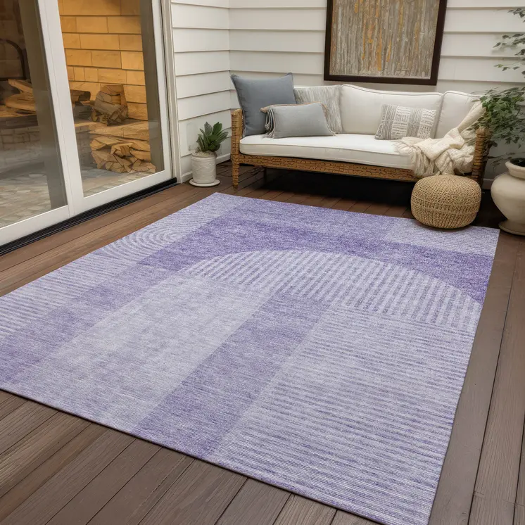 5' X 8' Lavender And Purple Geometric Washable Indoor Outdoor Area Rug