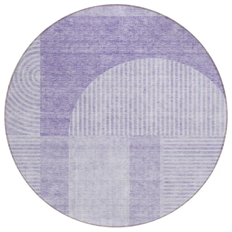 8' Lavender And Purple Round Geometric Washable Indoor Outdoor Area Rug