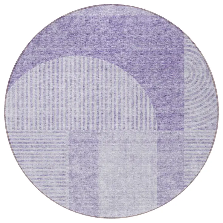 8' Lavender And Purple Round Geometric Washable Indoor Outdoor Area Rug