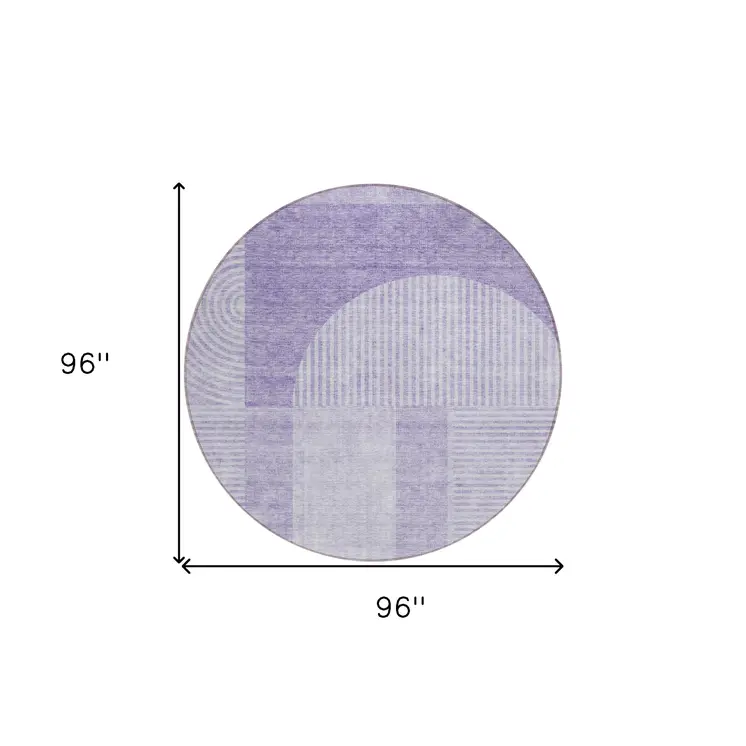 8' Lavender And Purple Round Geometric Washable Indoor Outdoor Area Rug
