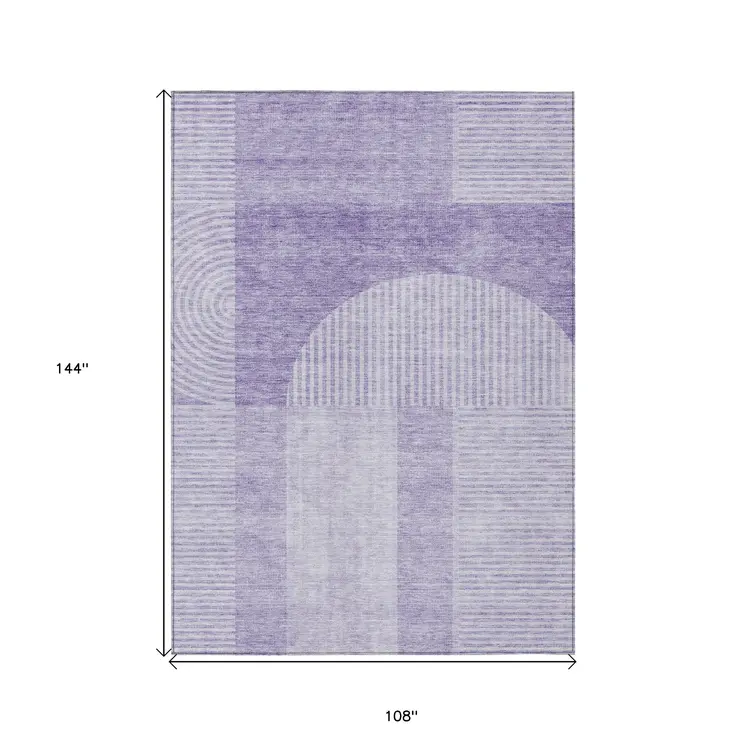 9' X 12' Lavender And Purple Geometric Washable Indoor Outdoor Area Rug