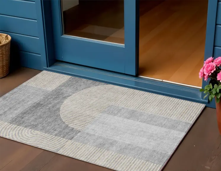 3' X 5' Silver Gray And Beige Geometric Washable Indoor Outdoor Area Rug