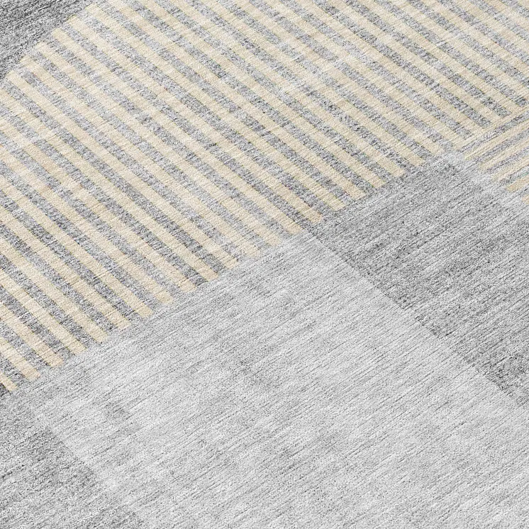 8' Silver Gray And Beige Round Geometric Washable Indoor Outdoor Area Rug