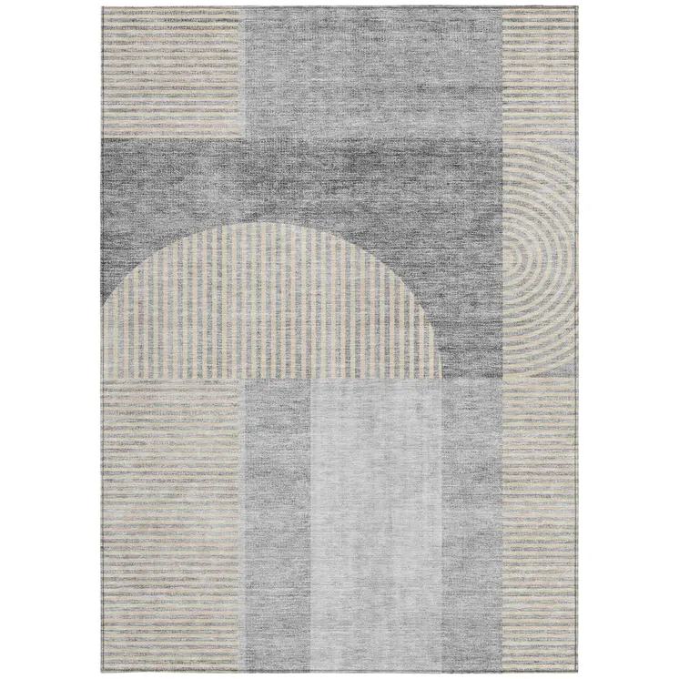 9' X 12' Silver Gray And Beige Geometric Washable Indoor Outdoor Area Rug