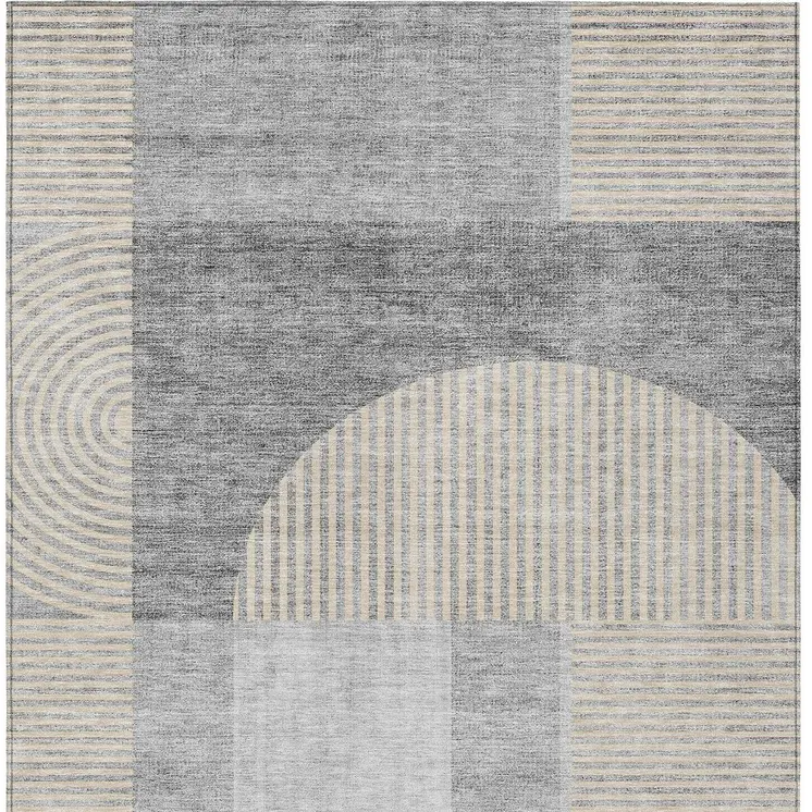 10' X 14' Silver Gray And Beige Geometric Washable Indoor Outdoor Area Rug