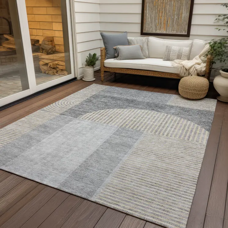 10' X 14' Silver Gray And Beige Geometric Washable Indoor Outdoor Area Rug