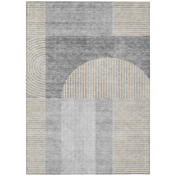 10' X 14' Silver Gray And Beige Geometric Washable Indoor Outdoor Area Rug
