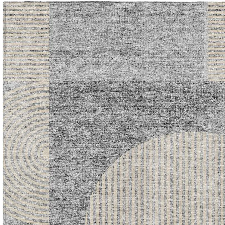 10' X 14' Silver Gray And Beige Geometric Washable Indoor Outdoor Area Rug