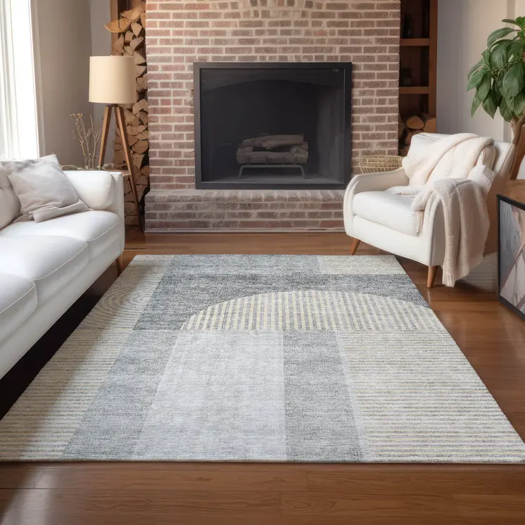 10' X 14' Silver Gray And Beige Geometric Washable Indoor Outdoor Area Rug