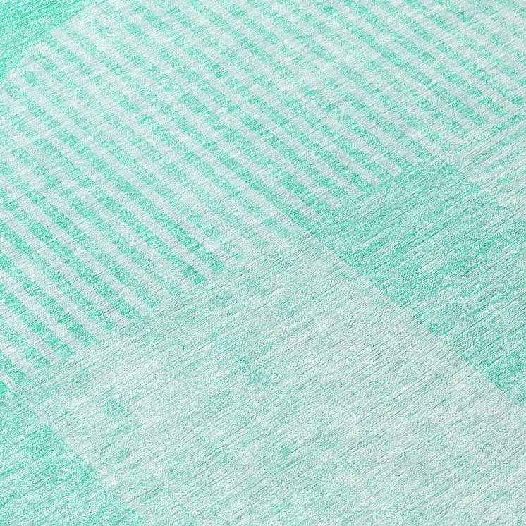 8' Teal Blue And Aqua Round Geometric Washable Indoor Outdoor Area Rug