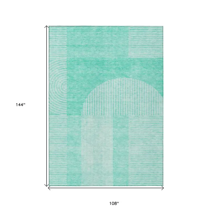 9' X 12' Teal Blue And Aqua Geometric Washable Indoor Outdoor Area Rug