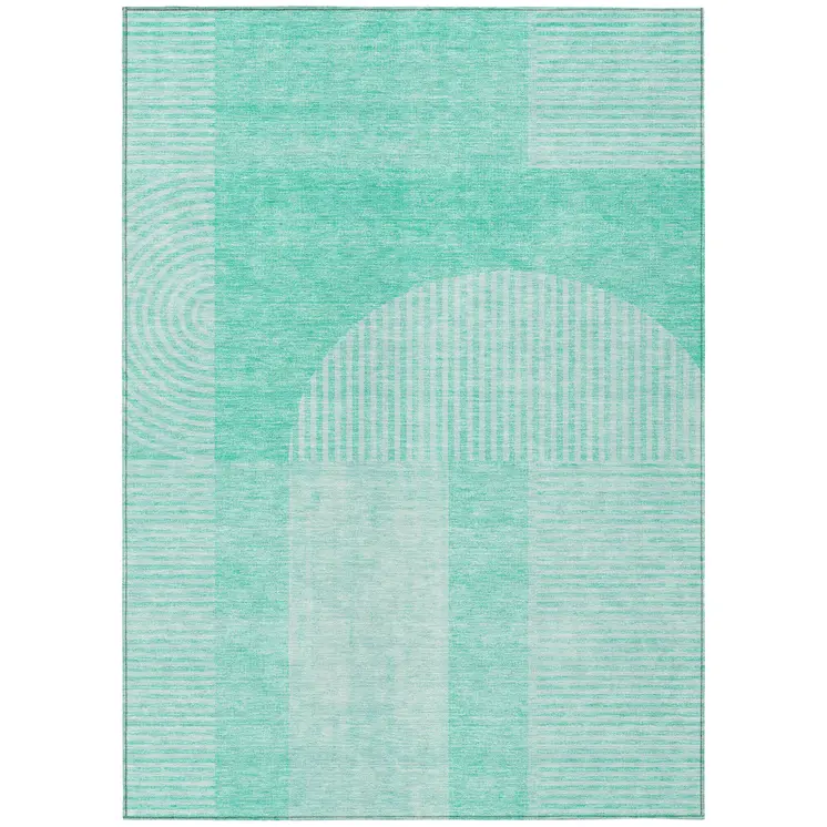 10' X 14' Teal Blue And Aqua Geometric Washable Indoor Outdoor Area Rug