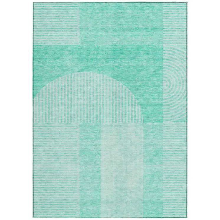 10' X 14' Teal Blue And Aqua Geometric Washable Indoor Outdoor Area Rug