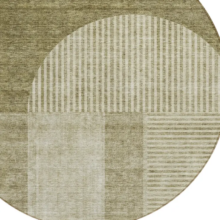 8' Taupe Beige And Tan Round Geometric Washable Indoor Outdoor Area Rug
