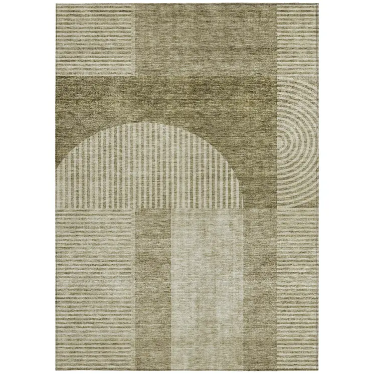9' X 12' Taupe Beige And Tan Geometric Washable Indoor Outdoor Area Rug