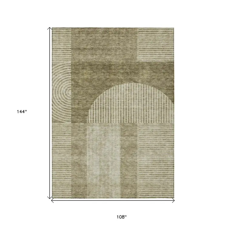 9' X 12' Taupe Beige And Tan Geometric Washable Indoor Outdoor Area Rug