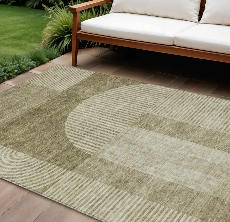 9' X 12' Taupe Beige And Tan Geometric Washable Indoor Outdoor Area Rug