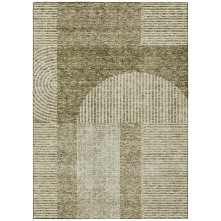 9' X 12' Taupe Beige And Tan Geometric Washable Indoor Outdoor Area Rug