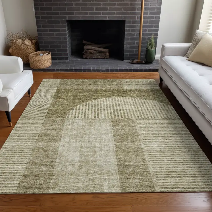 9' X 12' Taupe Beige And Tan Geometric Washable Indoor Outdoor Area Rug