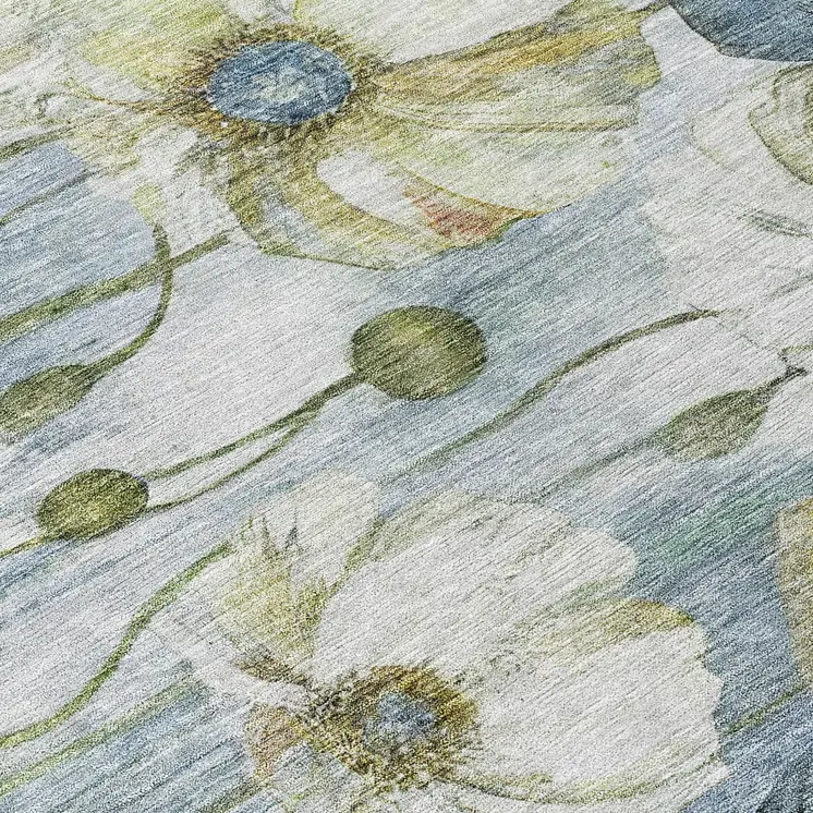 3' X 5' Denim Blue And Sky Blue Floral Washable Indoor Outdoor Area Rug