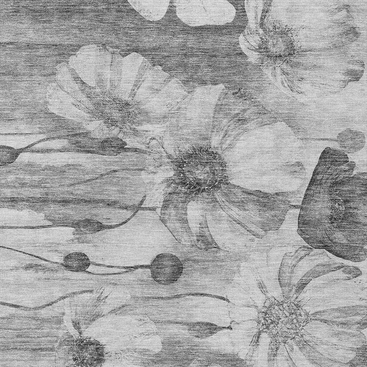 3' X 5' Gray Charcoal And Silver Floral Washable Indoor Outdoor Area Rug