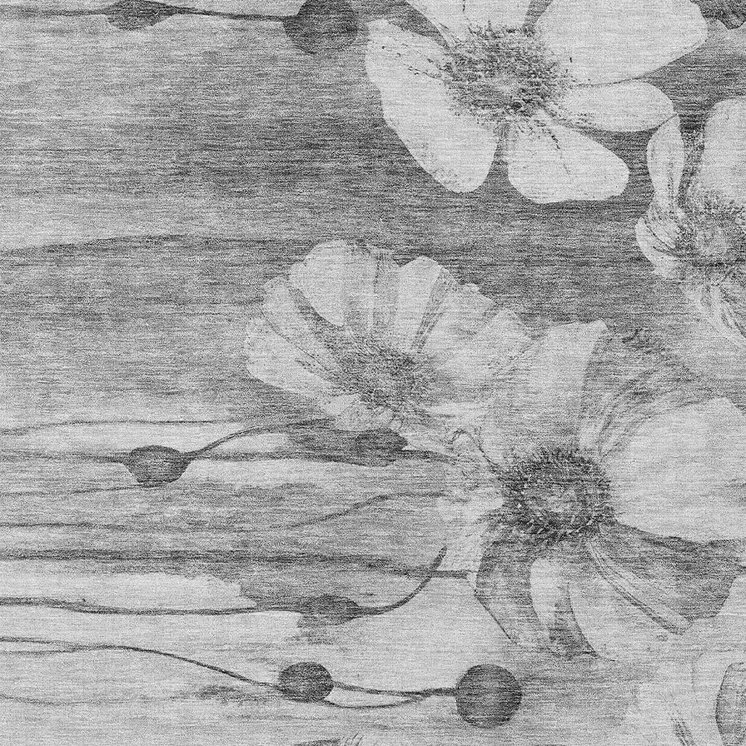 5' X 8' Gray Charcoal And Silver Floral Washable Indoor Outdoor Area Rug