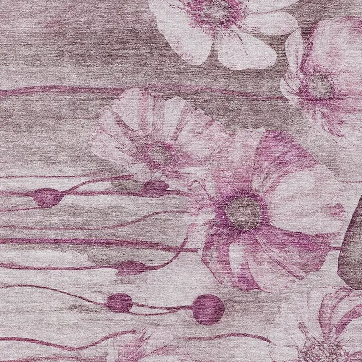 5' X 8' Plum Mauve And Pink Floral Washable Indoor Outdoor Area Rug