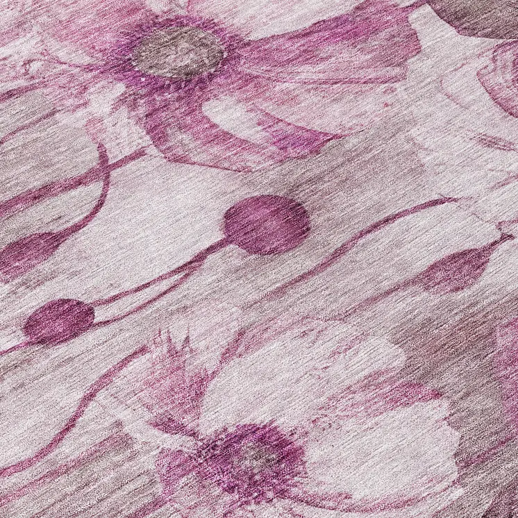 5' X 8' Plum Mauve And Pink Floral Washable Indoor Outdoor Area Rug