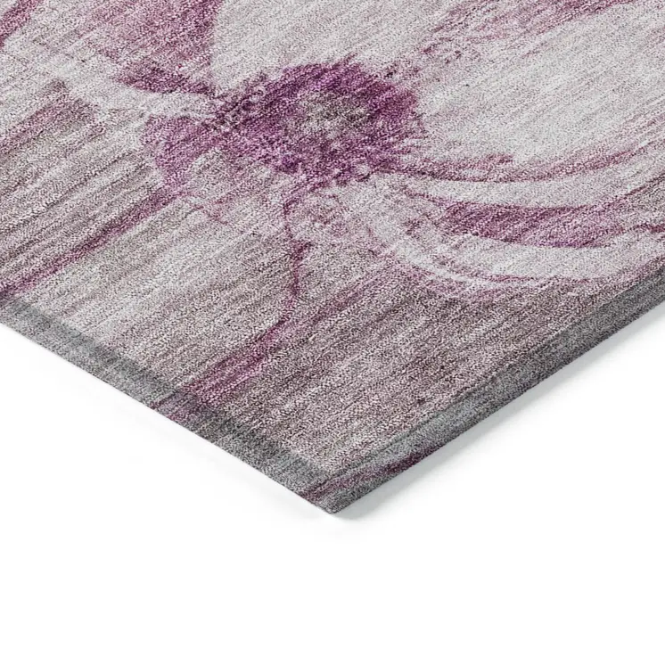 9' X 12' Plum Mauve And Pink Floral Washable Indoor Outdoor Area Rug