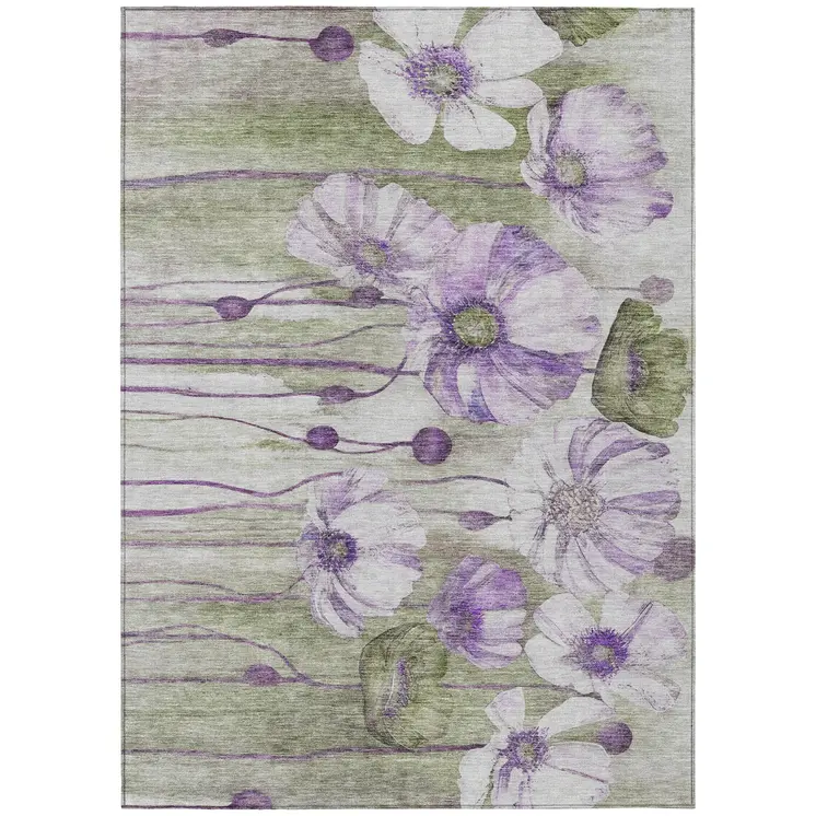 3' X 5' Purple And Lavender Floral Washable Indoor Outdoor Area Rug