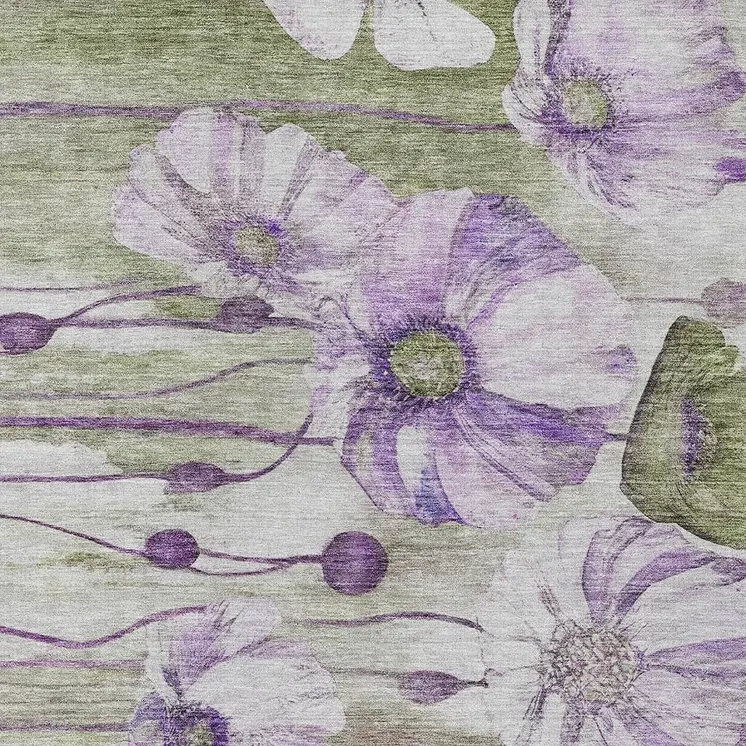 3' X 5' Purple And Lavender Floral Washable Indoor Outdoor Area Rug