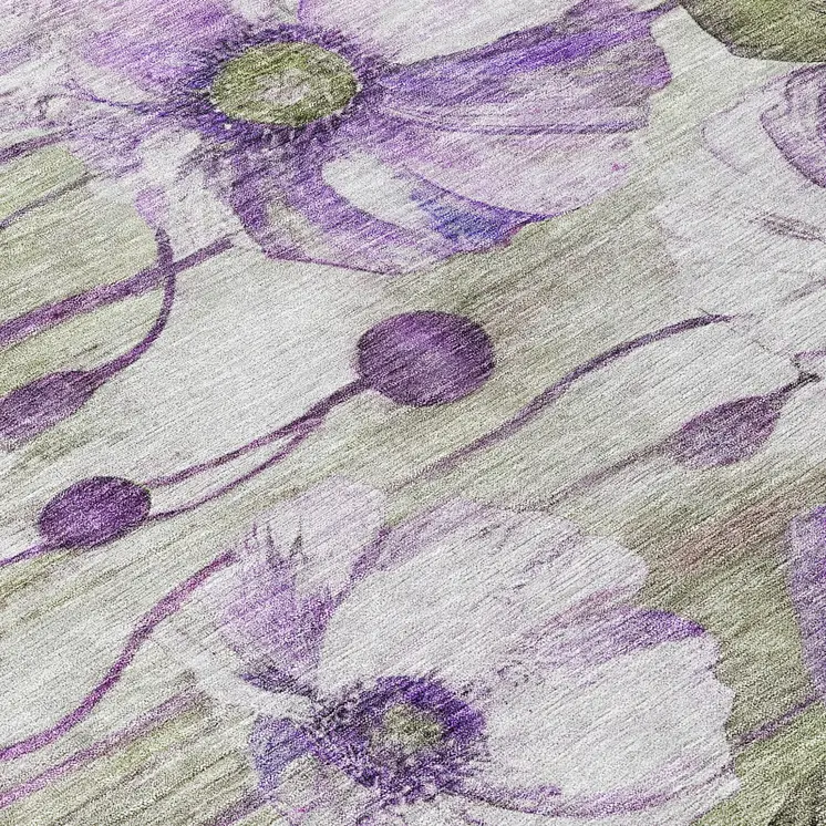 3' X 5' Purple And Lavender Floral Washable Indoor Outdoor Area Rug