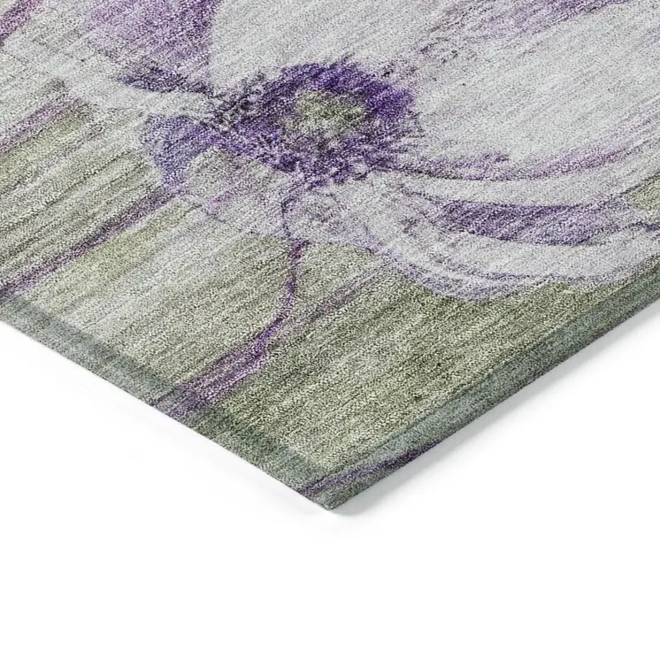 5' X 8' Purple And Lavender Floral Washable Indoor Outdoor Area Rug