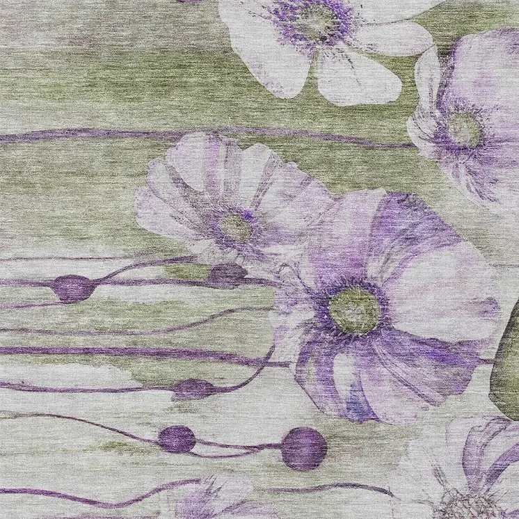 5' X 8' Purple And Lavender Floral Washable Indoor Outdoor Area Rug