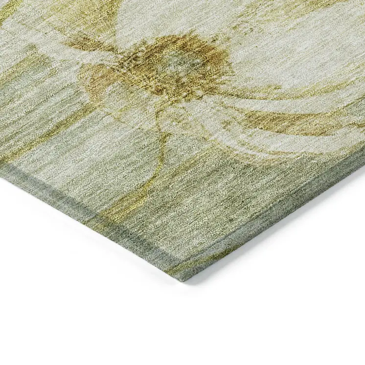 5' X 8' Sage Fern Green And Ivory Floral Washable Indoor Outdoor Area Rug