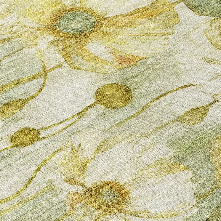 5' X 8' Sage Fern Green And Ivory Floral Washable Indoor Outdoor Area Rug