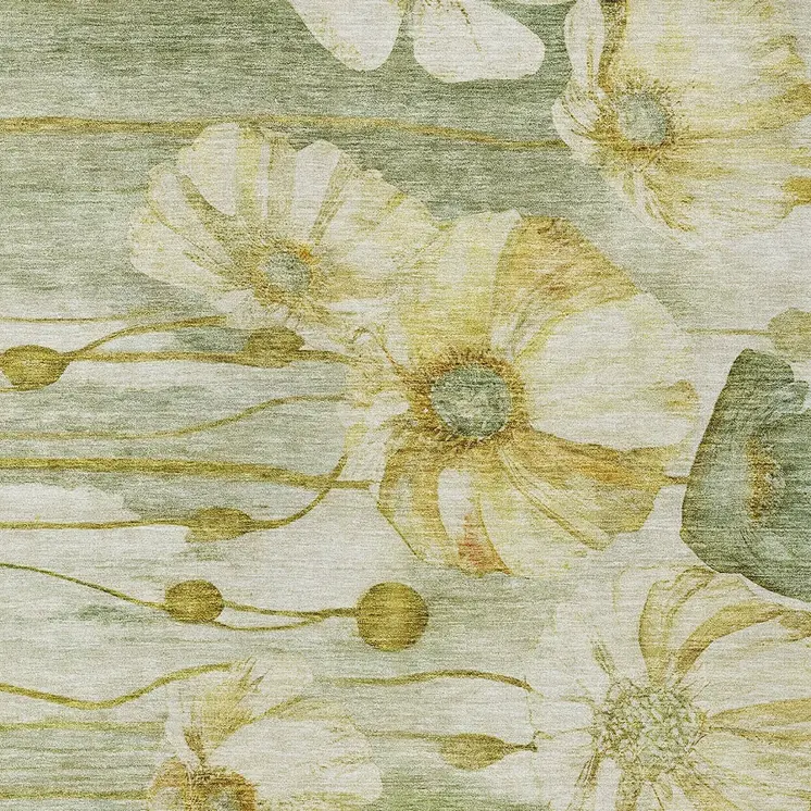 10' X 14' Sage Fern Green And Ivory Floral Washable Indoor Outdoor Area Rug