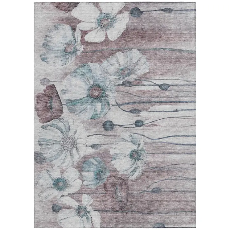 3' X 5' Teal Blue Aqua And Ivory Floral Washable Indoor Outdoor Area Rug