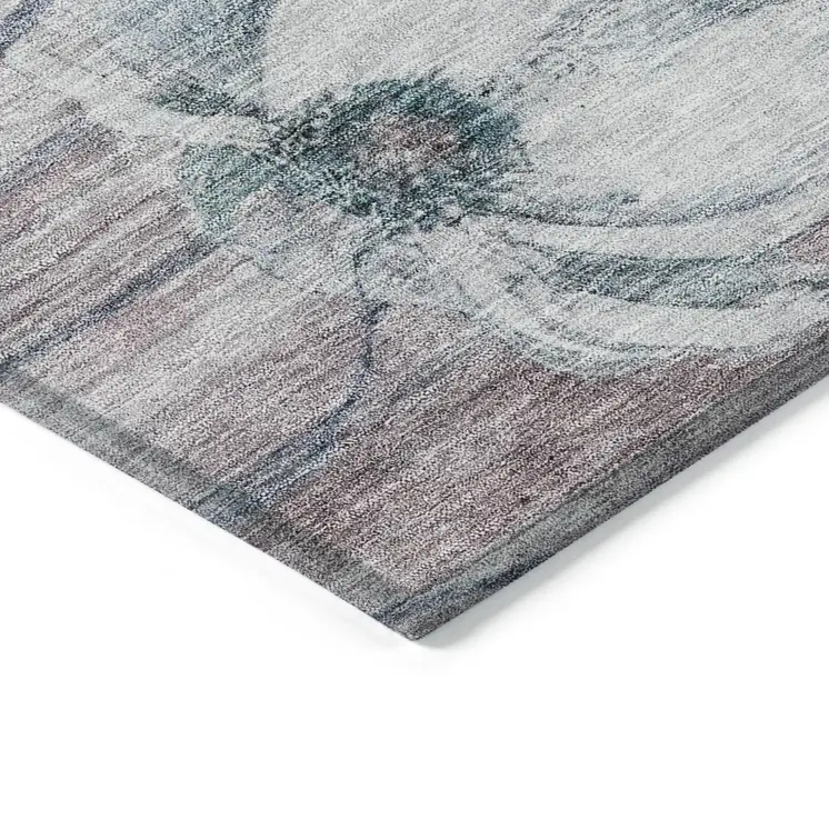 3' X 5' Teal Blue Aqua And Ivory Floral Washable Indoor Outdoor Area Rug