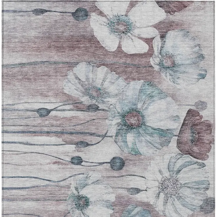 9' X 12' Teal Blue Aqua And Ivory Floral Washable Indoor Outdoor Area Rug