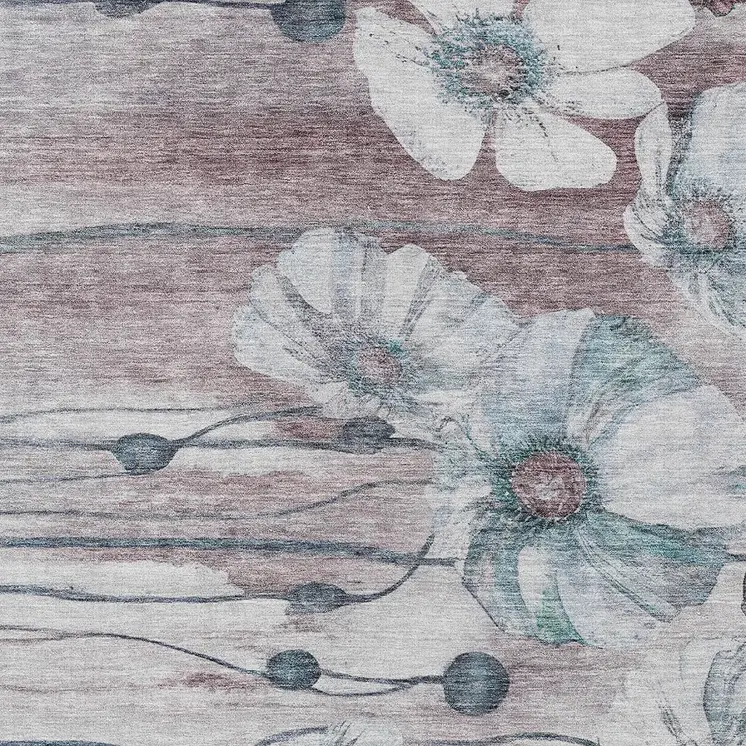 9' X 12' Teal Blue Aqua And Ivory Floral Washable Indoor Outdoor Area Rug