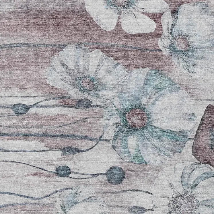 10' X 14' Teal Blue Aqua And Ivory Floral Washable Indoor Outdoor Area Rug